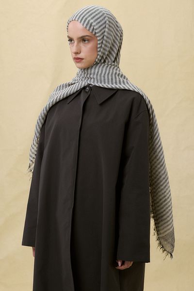 Fenza Sara Black Wide Striped Linen Textured Cotton Shawl