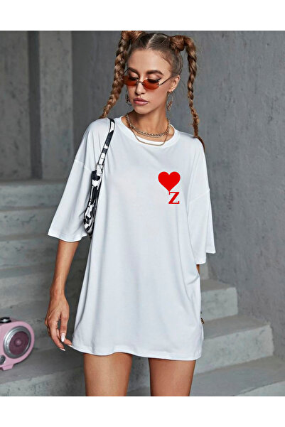 lewibafashion ΛΕΥΚΟ OVERSIZE T-SHIRT ΜΕ ΣΧΕΔΙΑΣΜΟ ΚΟΚΚΙΝΗΣ ΚΑΡΔΙΑΣ ΚΑΙ ΑΡΧΙΚΩ...