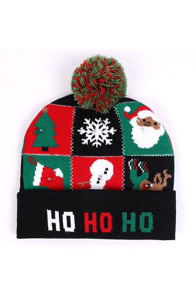 Linomag Fes Hat with LED Lights on/off and Winter/Christmas Print, Ho-Ho-Ho, UNISEX, ONE SIZE, Multicolor