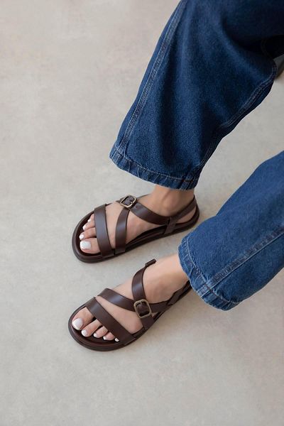 STRASWANS Vitinha Women's Flip Flops Leather Sandals Brown