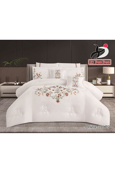 XI DUO Luxury embroidered microfiber comforter set, high quality, suitable for all seasons, 8 pieces