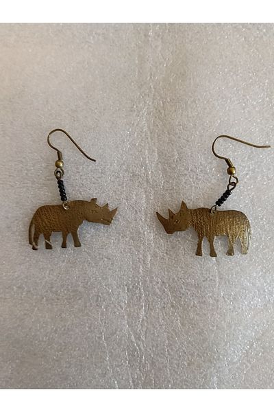 Butik Tülin Authentic Handmade Brass Tiny Black Beads Rhino Dangle Earrings 4.5X3.5Cm Made in Kenya