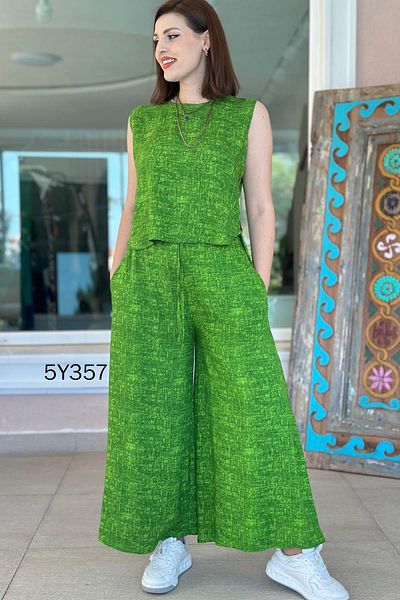 İnce Topuk Zero Sleeve Button Detail Casual Viscose Suit 5Y357