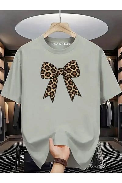 New Shine 1 T-Shirt Is a Gift for Purchases of 6 or More in the Cart - Bow Leopard Printed Oversize T-Shirt