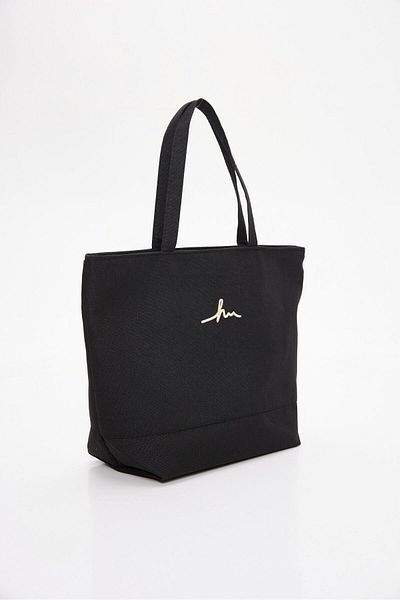 Haşema Signature Embroidered Zippered Linen Beach Bag Black 21