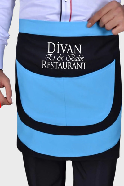 Üniformanya İsim Hediyeli Cepli Kısa Önlük Belden Bağlamalı Yarım Cafe Restau...