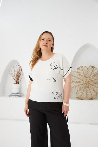 RMG Stay Written Plus Size Blouse-Pants Set Black