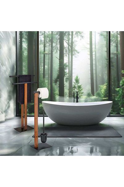 Kela Toilet set Amir metal/bamboo black/brown 22x18x70 cm