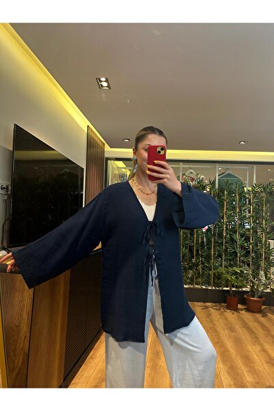 QBZ Muslin Fabric Front Tie Kimono