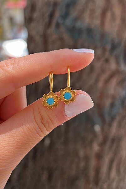 Erer Gümüş Gümüş mavi taşlı çiçek model çocuk küpe