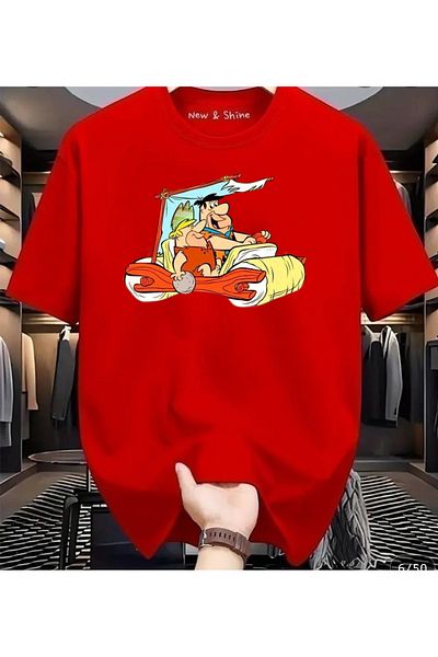 New Shine In Cart 6 and Above Purchases Get 1 T-Shirt as a Gift - Flintstone Printed Oversize T-Shirt