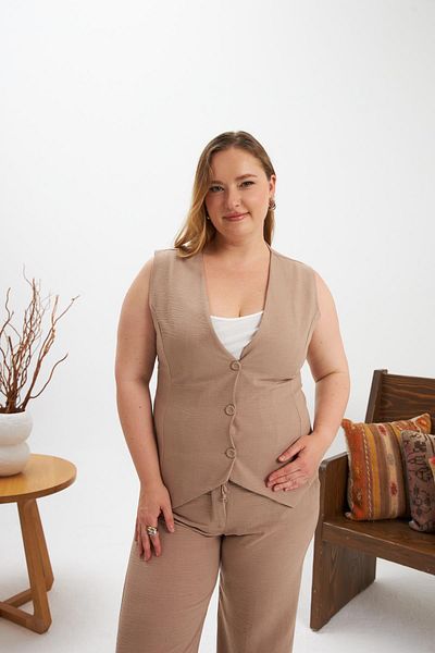 RMG Plus Size Trousers Vest Double Suit Mink