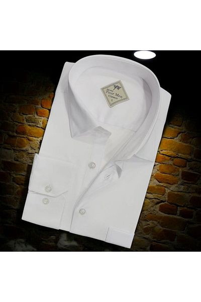 GÖMLEK GALERİSİ Men's Classic Relaxed Fit Plain White Cotton Long Sleeve Shirt