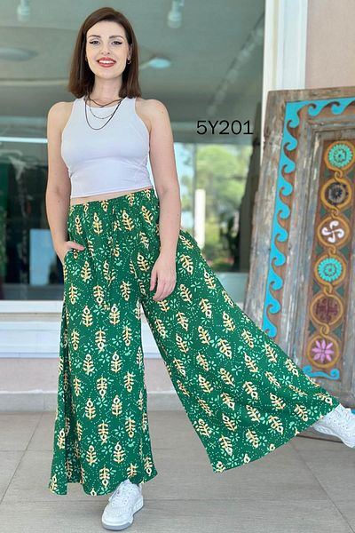 İnce Topuk Patterned Viscose Wide Leg Trousers 5Y201