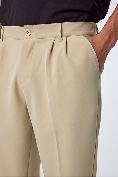 bilcee Men's Technical Fabric Beige Baggy Trousers 4590