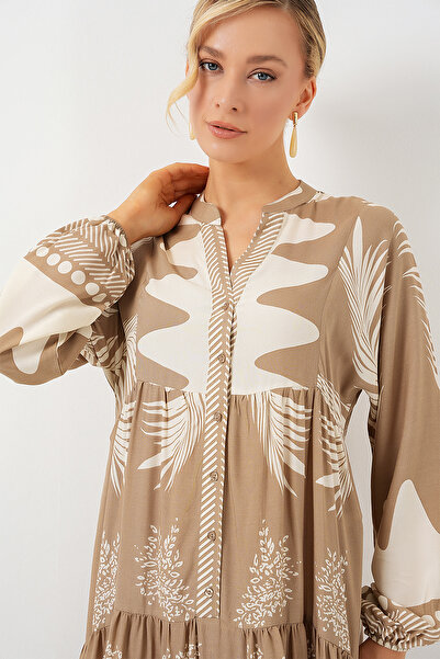 Bigdart 2423 Φόρεμα Hijab με αυθεντικό σχέδιο - M. Camel