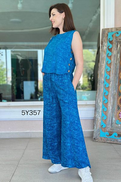 İnce Topuk Zero Sleeve Button Detail Casual Viscose Suit 5Y357