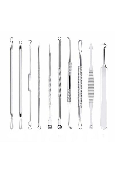 OEM Set of 10 Tweezers for Blackheads Extraction, Comedones, Acne, Stainless Steel Tools, 12 cm