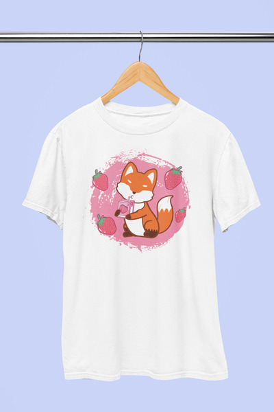 giftkonsept تي شيرت أبيض عادي من القطن بنسبة 100% من Kawaii Fox Anime Gift