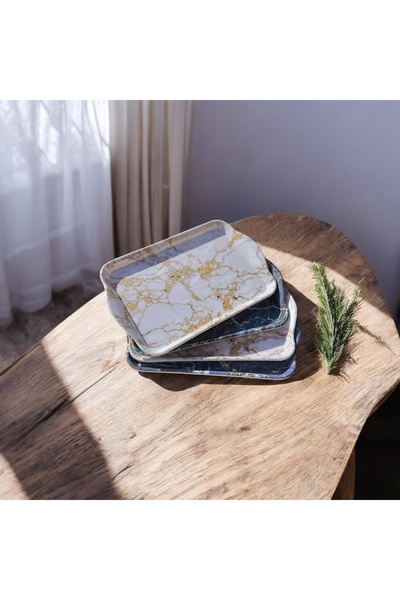 Form Desenli Melamin Sunum Tepsi Seti 21x14 cm – Kırılmaz, Gıdaya Uyumlu, Dayanıklı 4’lü Set