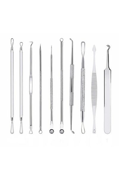 OEM Set of 10 Tweezers for Blackheads Extraction, Comedones, Acne, Stainless Steel Tools, 12 cm