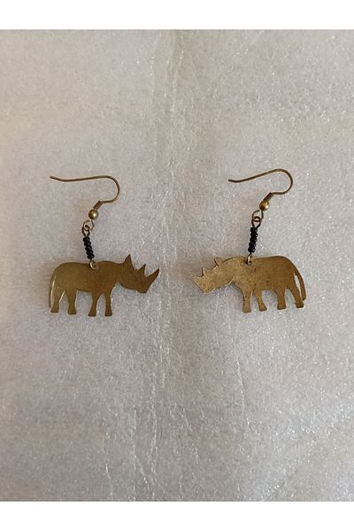 Butik Tülin Authentic Handmade Brass Tiny Black Beads Rhino Dangle Earrings 4.5X3.5Cm Made in Kenya