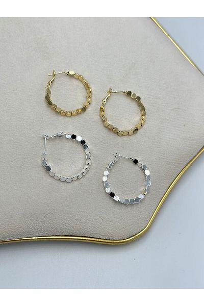 MyladyAccessoriess Cube Detailed Steel Hoop Earrings (Medium Size) Silver