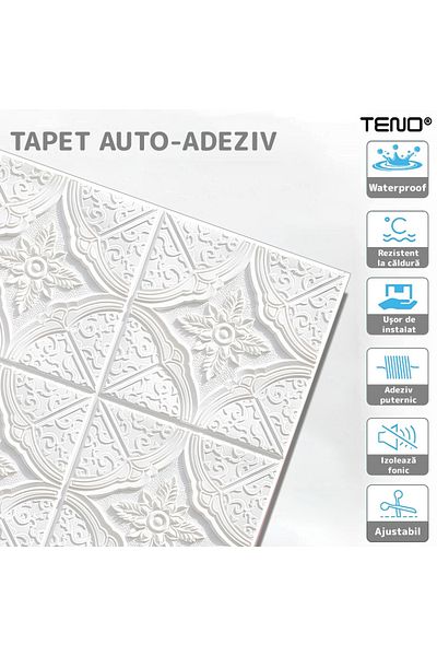 Teno Set 80x Tapet 3D Teno®, suprafata acoperire 39.2 mp, autoadeziv, 70x70 cm, alb