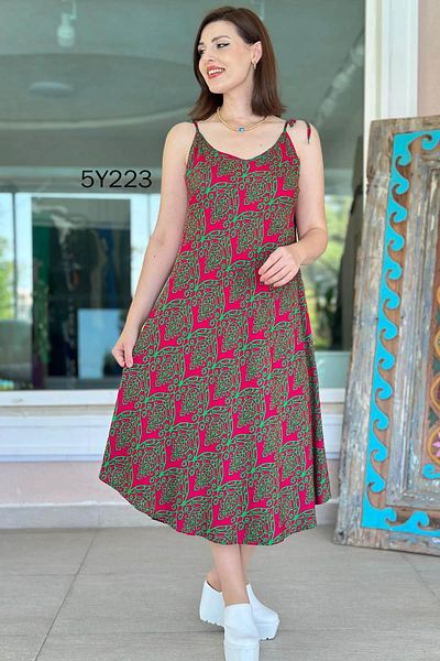 İnce Topuk Viscose Dress with Rope Straps 5Y223