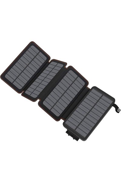 Linomag External Solar Battery, Power Bank 20,000 mAh, Waterproof, 4 Panels, Black