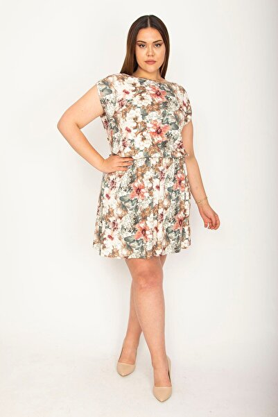 Şans Tekstil Women's Colorful Elastic Waist Part Floral Patterned Dress 26a26353