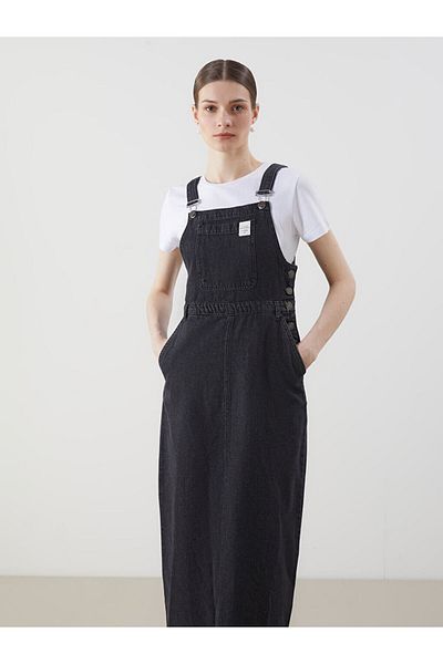 LC Waikiki Square Collar Printed Strappy Women's Jean Salopet Dress