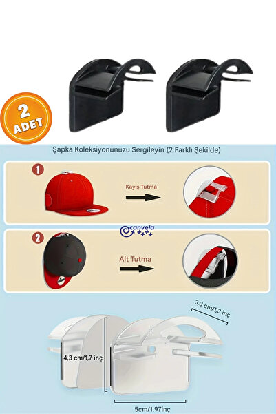 CANVELA Siyah Plastik Kendinden Yapışkanlı Şapka Asma Aparatı Şık Tasarım Şap...