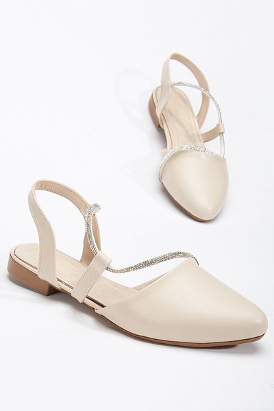 Tonny Black Women's Beige Stone Rope Detailed Ballerinas