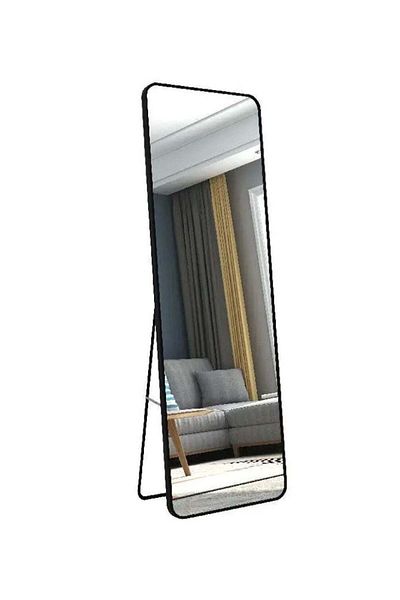 huitich Aluminum Alloy Frame Floor Mirror With Stand Black, 145x35 Cm