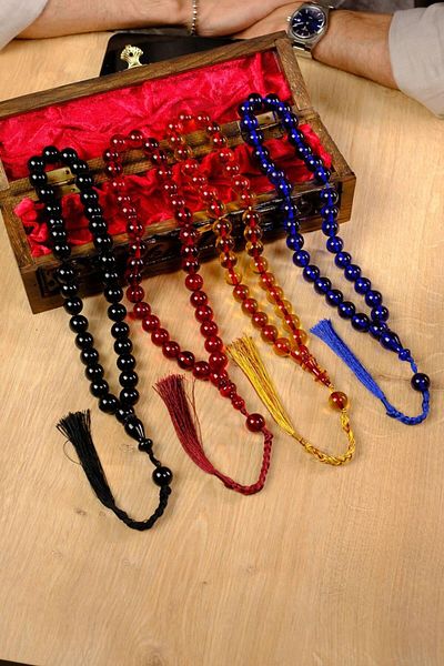 dergah tesbih Şahin Ağa Series Knitted Tassel Large Size Tightening Amber Prayer Beads Set of 4