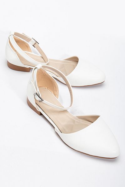 Tonny Black Women's White Ankle Strap Buckle Ballerinas