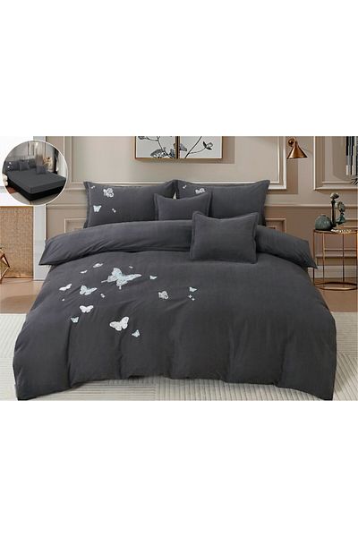 CHIRASO CHIRASO Elegant Linen Set, Fine Cotton, with embroidered butterflies, for 2 people, 6 pieces