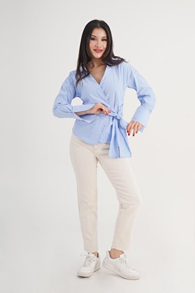 Hipo Trend Thick Line Side Tying Regular Fit Baby Blue Shirt