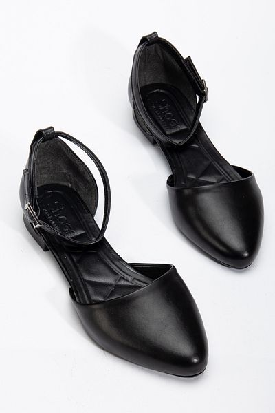 Tonny Black Women's Black Ankle Strap Buckle Ballerinas