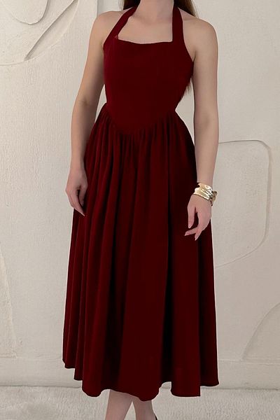 Elbee Fashion Woman Halter Linen Dress