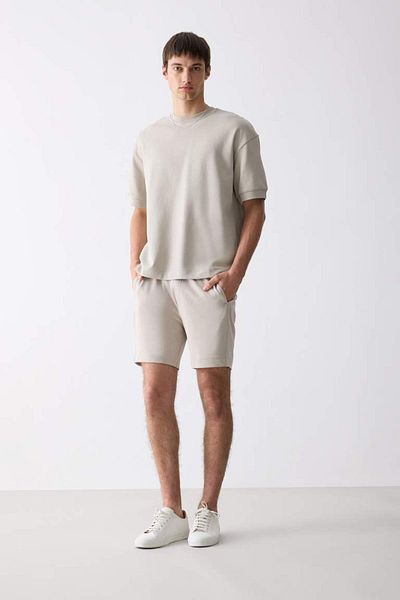 DeFacto Νέα σεζόν Loose Fit Crew λαιμόκοψη κοντομάνικο βαρύ ύφασμα Basic μασίφ μπλουζάκι