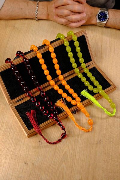 dergah tesbih Şahin Ağa Series Knitted Tassel Large Size Tightening Amber Set of 3