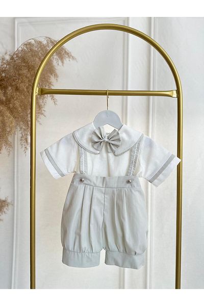 Hobidik Baby Boy Kids Mildew Green Poplin Fabric Shorts Salopet Bottom Top Set