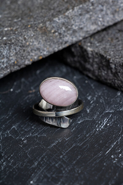 OSMANLI DOĞAL TAŞ Sertifikalı 10.4 gr Pembe Kuvars Taşlı Gümüş Yüzük