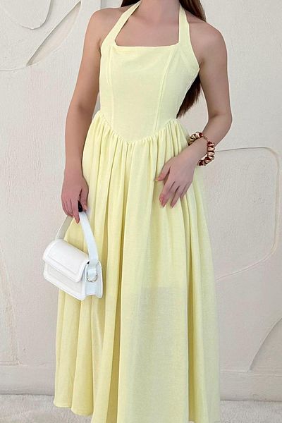 Elbee Fashion Woman Halter Linen Dress
