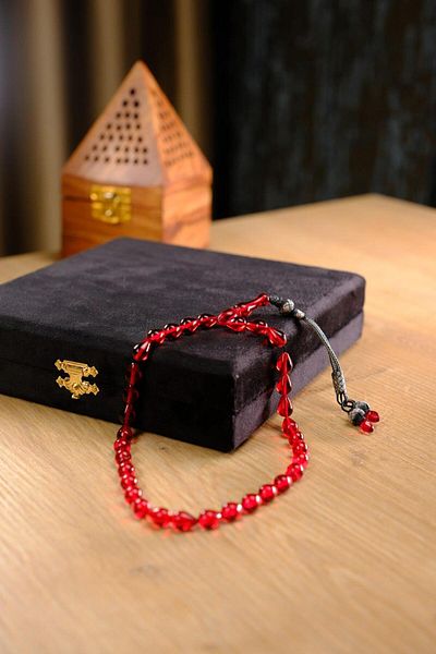 dergah tesbih Water Drop Model Red Squeeze Amber Kazaz Tassel Prayer Beads