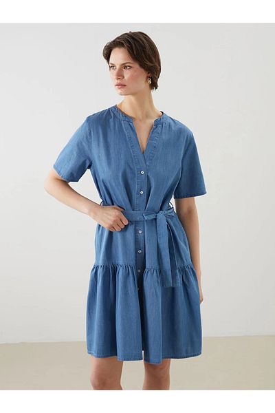 LC Waikiki Μίνι τζιν φόρεμα LCWAIKIKI Classic Indigo με γιακά με ζώνη