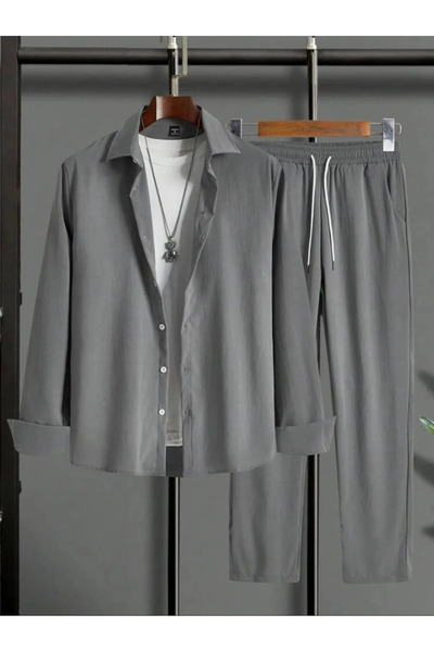 RASCHA Set de pantaloni și cămașă cu mâneci lungi, gri fum, pentru femei