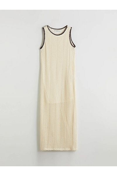 LC Waikiki Lcw vision ecru bicycle collar Lace-Like Knit dress